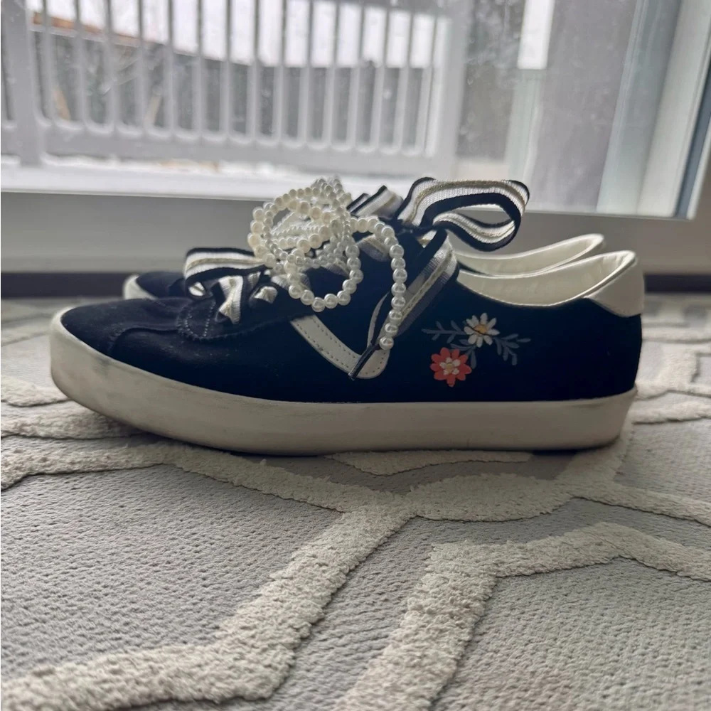 Vans Suede Floral Embroidered Sneakers Boho Pearl Lace Womens 9.5